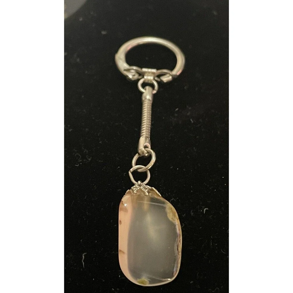 Vintage Natural Agate Chalcedony Polished Stone Keychain  Freeform Crystal